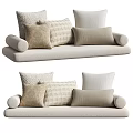 Cozy Beige Multi Seater Sofa With Plaid And Solid Color Pillows Soft Fabric Upholstery