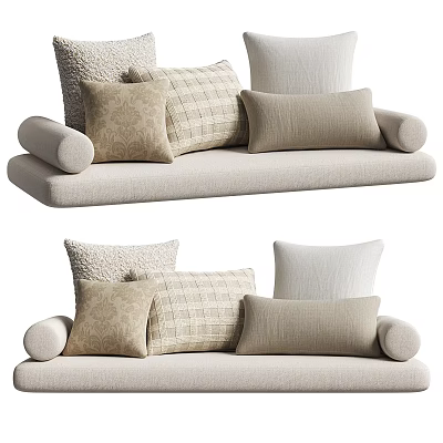 Cozy Beige Multi Seater Sofa With Plaid And Solid Color Pillows Soft Fabric Upholstery 3d model