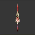 Ornate Red Fantasy Weapon With Golden Decorative Hilt And Sharp Blade Design