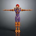 Robot Character With Red Head Purple Outfit And Orange Mechanical Parts Standing With Arms Outstretched