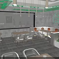 Modern Bar Interior with Green Neon Lights Cacti and Tables Chairs