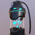 Futuristic Black Device With Transparent Body Blue LED Lights And Hanging Strap