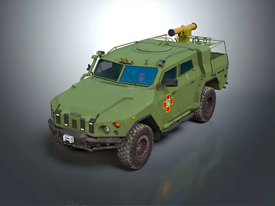 Heavy Duty Green Utility Vehicle with Yellow Searchlight Red Cross and Off Road Tires 3d model