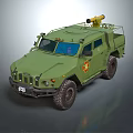 Heavy Duty Green Utility Vehicle with Yellow Searchlight Red Cross and Off Road Tires