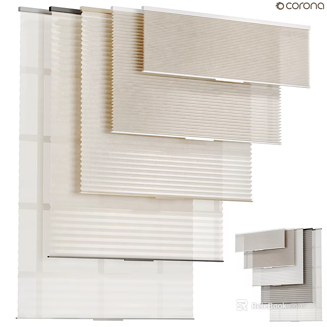 Light Colored Textured Roman Blinds With Layered Designs For Home Window Decor 3d model 