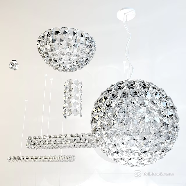 Elegant Crystal Chandeliers Spherical and Linear with Transparent Sparkling Design for Modern Interior Decoration 3d model 