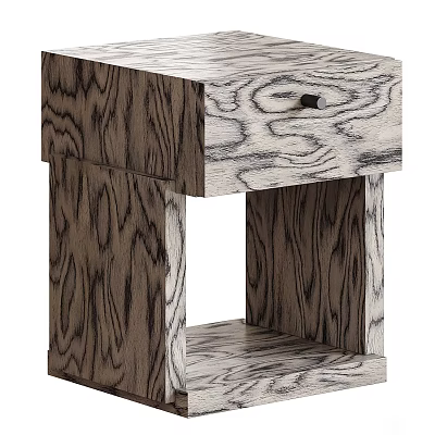 Modern Wooden Nightstand With Wood Grain Design Single Drawer And Black Handle 3d model