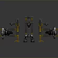 Game Movie Mechanical Character With Yellow Gray Robotic Arms Metal Frame Structure