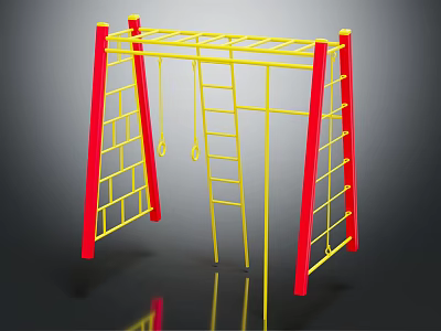 Outdoor Sports Equipment Yellow Red Climbing Frame With Ladder And Rings 3d model