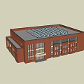 Modern Red Brick School Building With Large Windows Corridors And Blue Sky 3d model