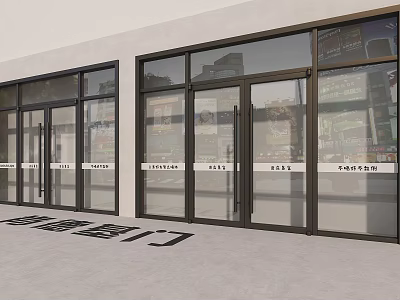 Stylish Commercial Glass Double Doors With Black Frames And White Wall 3d model