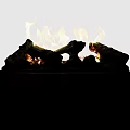 Modern Freestanding Fireplace With Realistic Flames Burning Wood Logs And Grilled Base