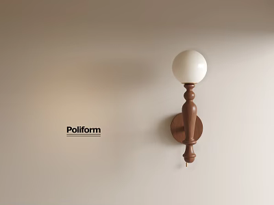 Poliform Modern Wall Lamp With White Spherical Shade And Wooden Base On Wall 3d model