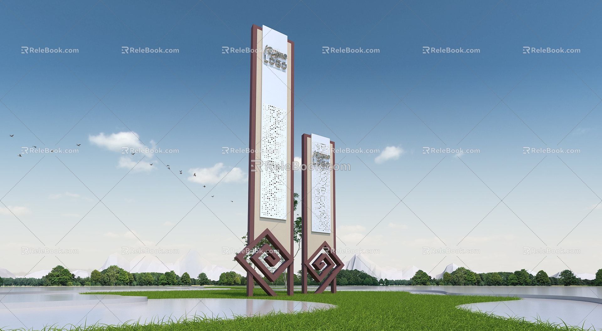 Landscape Design Cultural Landscape Art Landscape Campus Landscape Urban Landscape Red Landscape Advertising Brand Spirit Fortress Sign 3d model