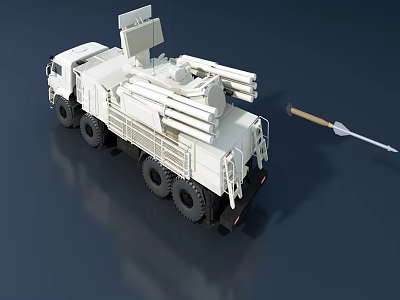 White Military Functional Vehicle With 8 Wheeled Chassis Roof Mounted Radar And Rear Missile Launcher 3d model