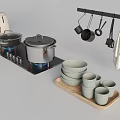 Modern Kitchen Cookware Set Including Pots Pans And Utensils 3d model