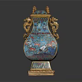 Chinese Traditional Cloisonne Vase With Blue Enamel Gold Dragon Handles And Crane Patterns