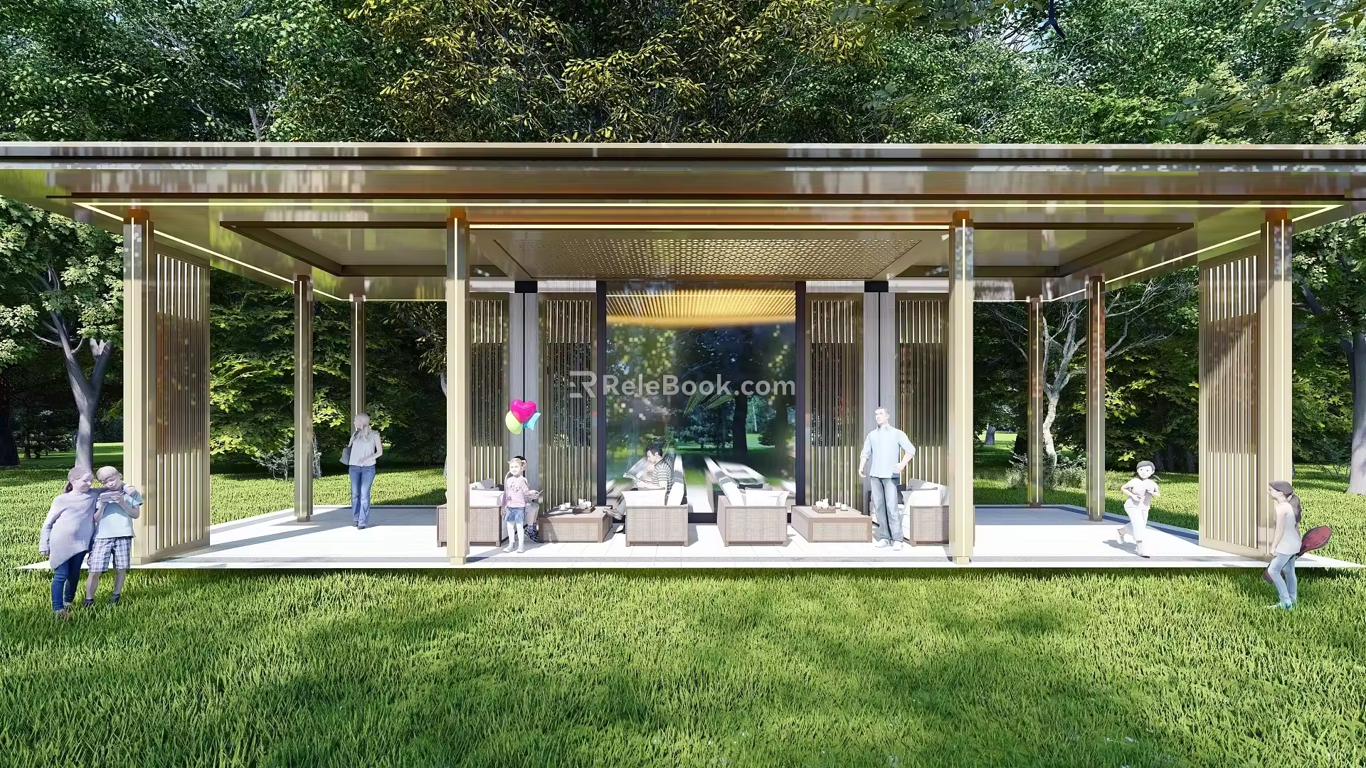 Modern Pavilion Community Central Axle Corridor Frame Meeting Room Pavilion Landscape Pavilion Flower Frame Tree Pool Seat Grille 3d model