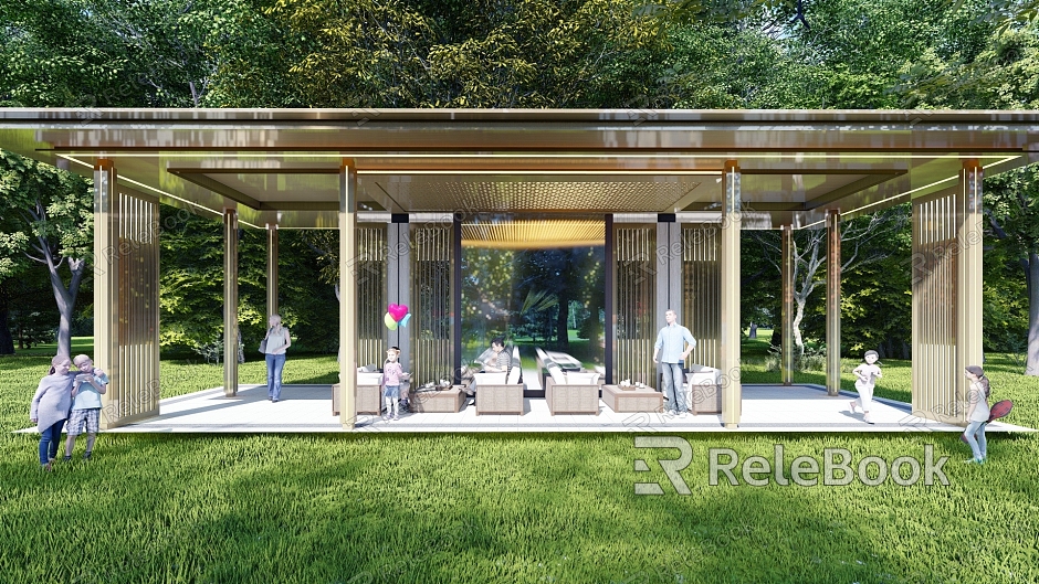 Modern Pavilion Community Central Axle Corridor Frame Meeting Room Pavilion Landscape Pavilion Flower Frame Tree Pool Seat Grille model