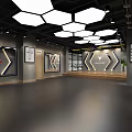 Modern Fitness Gym Interior Design With Hexagonal Lights And Branded Wall