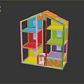 Colorful Wooden Toy Storage Cabinet With Playhouse Design And Multi Layer Shelves