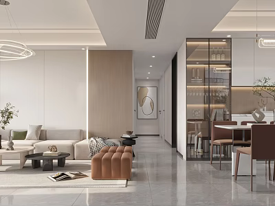 Modern Living and Dining Room Interior Design With Sofa Coffee Table Dining Table And Chairs 3d model