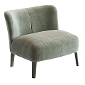 Modern Beige Velvet Single Seater Sofa With Curved Backrest And Wooden Legs