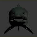 Marine Animal Fish With Green And Gray Body Open Mouth Teeth Fins Tail Dark Background Reflection