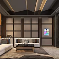 Modern KTV Lounge Interior With Sofa Seating Coffee Table And TV Screen 3d model