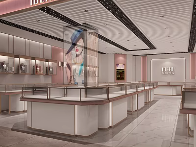 Elegant Modern Jewelry Store Interior With Glass Display Counters And Lighting 3d model