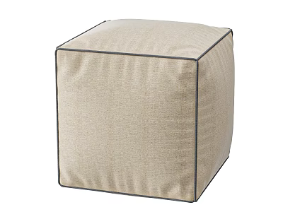 Beige Fabric Cube Ottoman With Stitched Edges For Living Room Decor 3d model