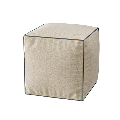 Beige Fabric Cube Ottoman With Stitched Edges For Living Room Decor 3d model