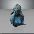 Blue Skinned Fantasy Creature 3D Bust Model Featuring Silver Hair Red Eyes And Pointed Ears