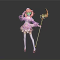 Anime Character Collectible Figure With Pink Hair Purple Outfit And Decorative Staff