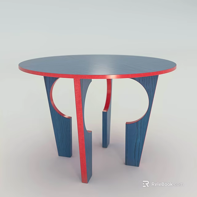 Round Coffee Table with Blue Tabletop and Red Edge Blue Legs Modern Hollow Out Design 3d model 