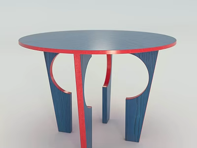 Round Coffee Table with Blue Tabletop and Red Edge Blue Legs Modern Hollow Out Design 3d model