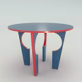Round Coffee Table with Blue Tabletop and Red Edge Blue Legs Modern Hollow Out Design