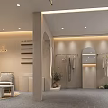 Modern Clothing Store Interior Design With Hanging Garments Mirrors Plants And Lighting