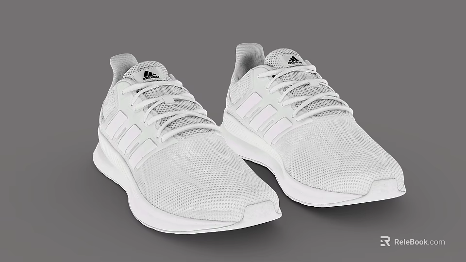 Adidas White Mesh Running Shoes With Three Stripe Design And Lace Up Closure 3d model 