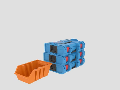 Durable Stackable Blue Hardware Tools Storage Boxes With Orange Organizer Tray 3d model