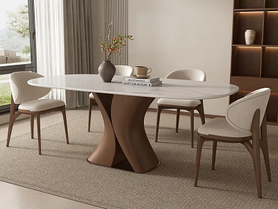 Modern Dining Table Set With White Tabletop Wooden Base And Four Light Colored Chairs 3d model