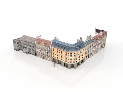 European Style Multi Story Row Buildings With Colored Facades Red Roofs And Balconies 3d model