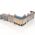 European Style Multi Story Row Buildings With Colored Facades Red Roofs And Balconies