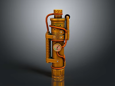 Golden Mechanical Device With Pressure Gauge Pipes And Metal Handle Detailed Design 3d model