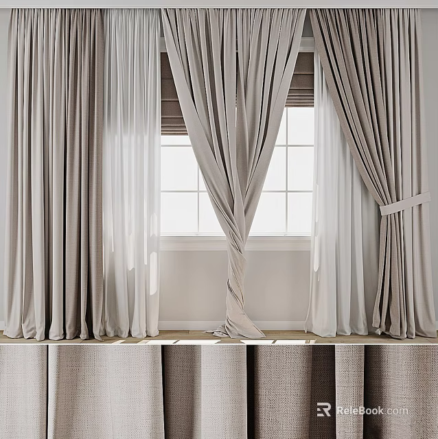 Modern Elegant Layered Gray And White Curtains With Light Filtering Window Treatment Design 3d model 