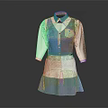 Blue And White Uniform Style Outfit With Collared Shirt Long Sleeves And Paneled Skirt