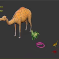Orange Camel With Small Animals Like Fox Snake And Lizard On Dark Surface With Reflection