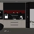 Modern Kitchen Interior With Wine Cabinet Lighting Marble Countertop And Coffee Machine