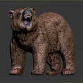 Brown Bear Sculpture In Standing Pose With Open Mouth And Textured Surface