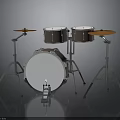 Shiny Metallic Drum Set With White Heads Cymbals And Metal Stands